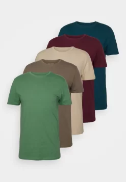 Pier One 5 Pack - Camiseta Básica - Green/Beige/Khaki