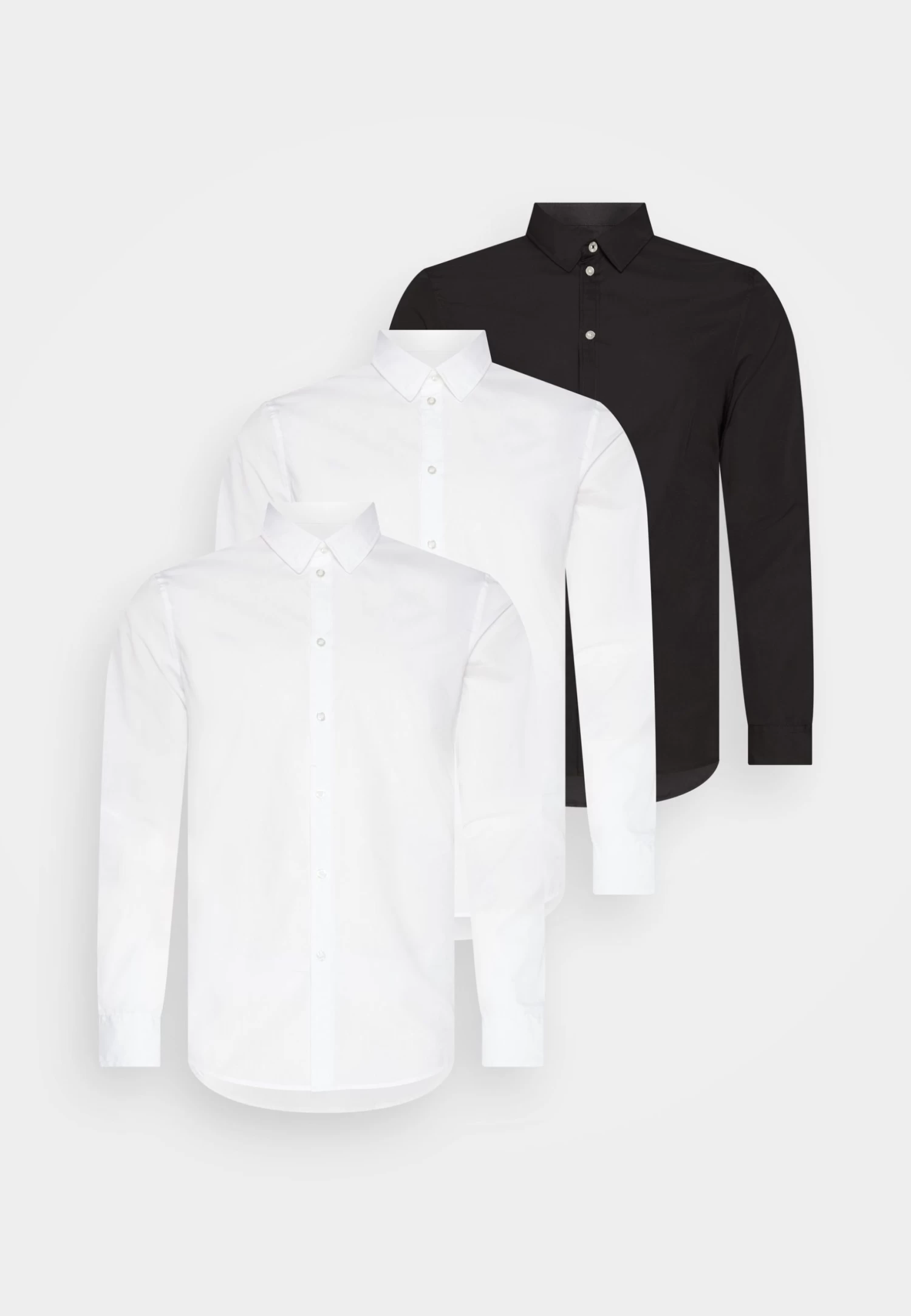 Pier One 3 Pack - Camisa Elegante - White/White/Black 1 Pier One 3 Pack - Camisa Elegante - White/White/Black