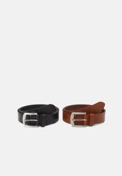 Pier One Leather 2 Pack - Cinturón - Cognac/Black