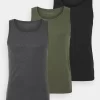 Pier One 3 Pack - Camiseta Interior - Black/Khaki/Mottled Dark Grey