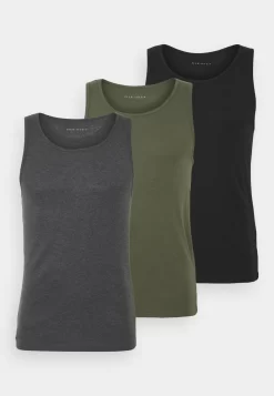 Pier One 3 Pack - Camiseta Interior - Black/Khaki/Mottled Dark Grey