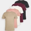 Pier One 5 Pack - Camiseta Básica - White/Beige/Bordeaux