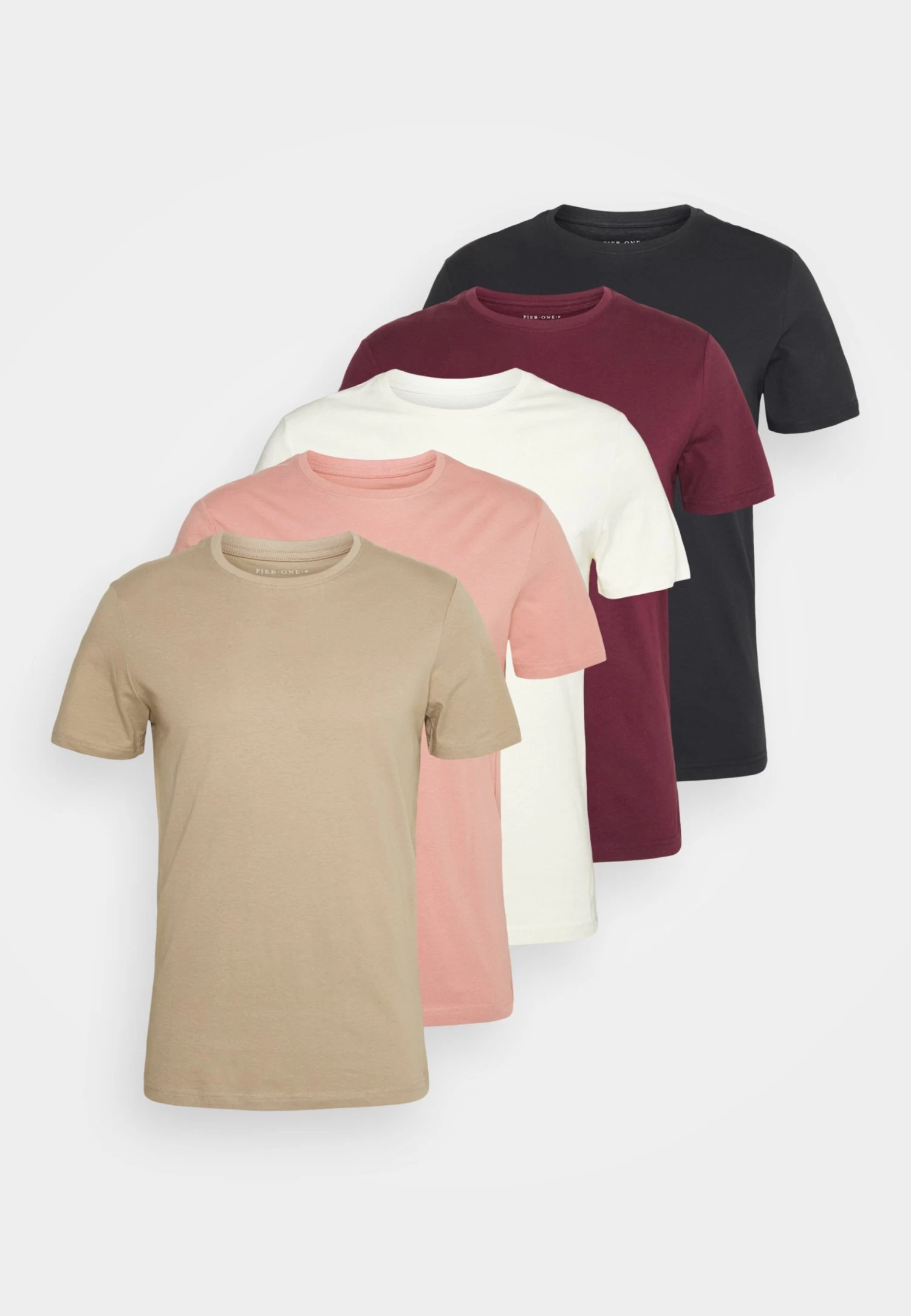 Pier One 5 Pack - Camiseta Básica - White/Beige/Bordeaux 1 Pier One 5 Pack - Camiseta Básica - White/Beige/Bordeaux